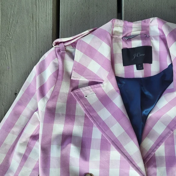 J.Crew 2011 Icon Trench Coat in Oversized Gingham Button Front Sash Tie Lilic 0 - Picture 11 of 12